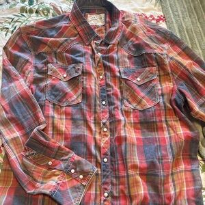 BKE Red and Blue Plaid Casual Button Down Shirt